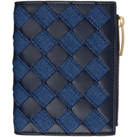 보테가 베네타 Bottega Veneta Navy Intrecciato Small Bi-Fold Wallet 242798F040003