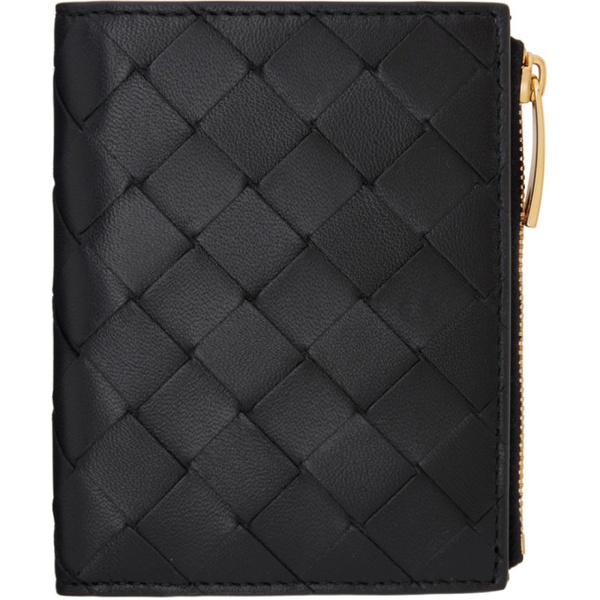 보테가베네타 보테가 베네타 Bottega Veneta Black Small Intrecciato Bi-Fold Zip Wallet 242798F040009