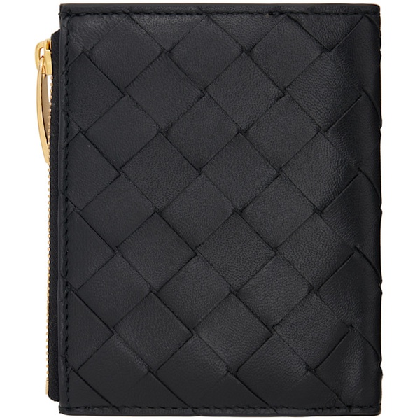 보테가베네타 보테가 베네타 Bottega Veneta Black Small Intrecciato Bi-Fold Zip Wallet 242798F040009