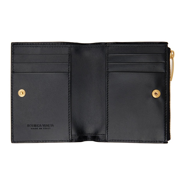 보테가베네타 보테가 베네타 Bottega Veneta Black Small Intrecciato Bi-Fold Zip Wallet 242798F040009