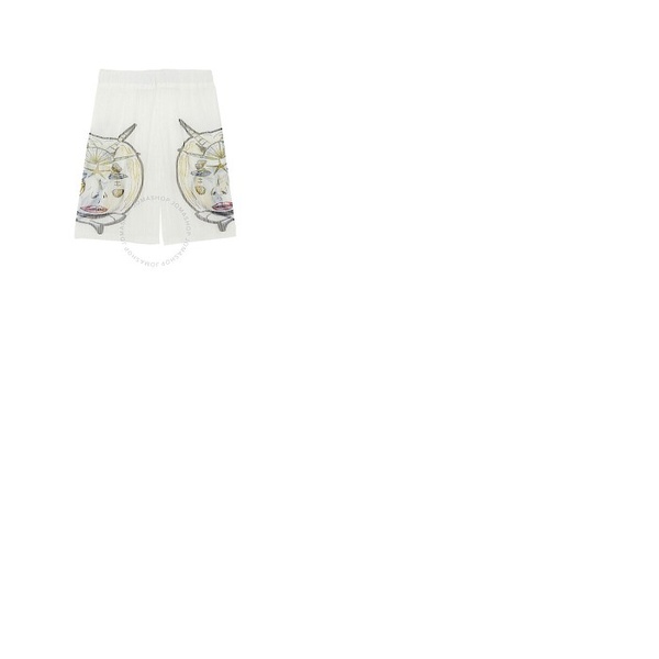 버버리 버버리 Burberry White Marine Sketch Sheer Plisse Shorts 4567456