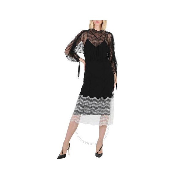 버버리 버버리 Burberry Ladies Black Geometric Lace Dress With Gathered-sleeves 8001356