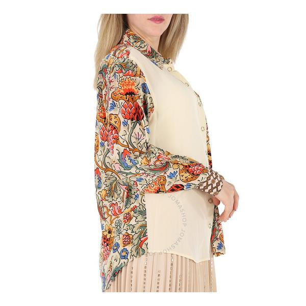버버리 버버리 Burberry Ladies Vanilla Juliette Floral-print Paneled Silk Oversized Shirt 8017057