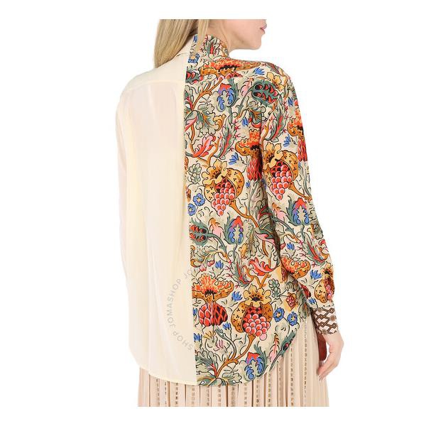 버버리 버버리 Burberry Ladies Vanilla Juliette Floral-print Paneled Silk Oversized Shirt 8017057