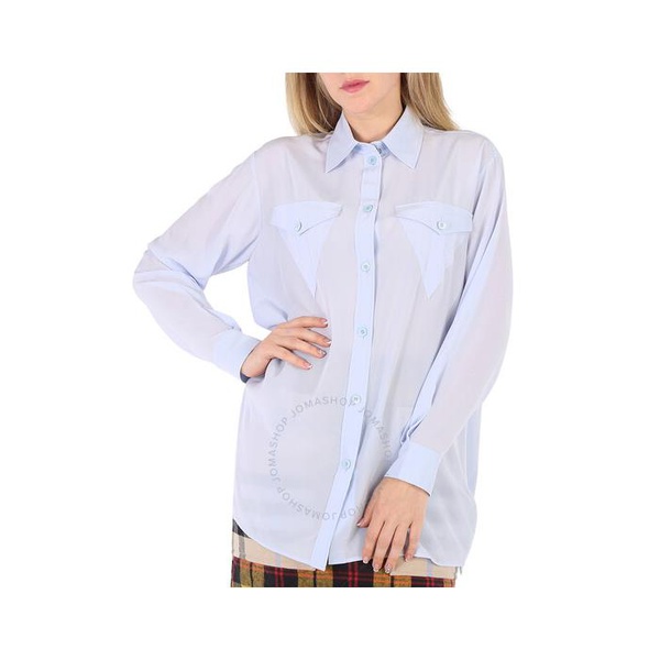 버버리 버버리 Burberry Pale Blue Irem Silk Crepe De Chine Logo Detail Oversized Shirt 8044688