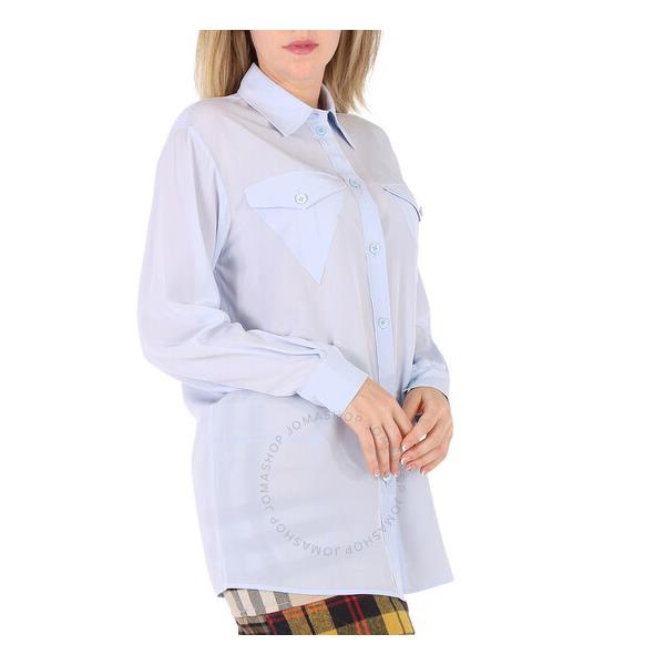 버버리 버버리 Burberry Pale Blue Irem Silk Crepe De Chine Logo Detail Oversized Shirt 8044688