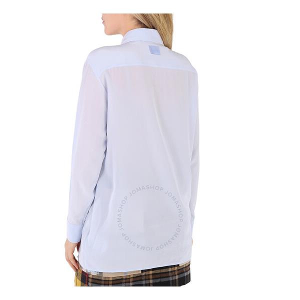 버버리 버버리 Burberry Pale Blue Irem Silk Crepe De Chine Logo Detail Oversized Shirt 8044688