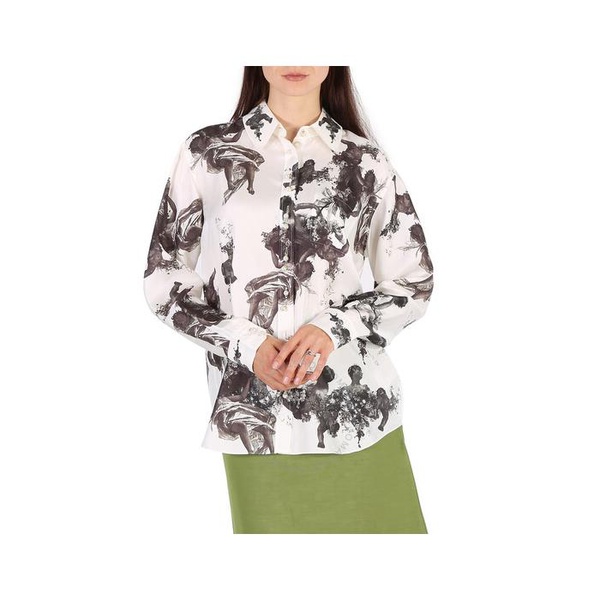 버버리 버버리 Burberry Ladies Black Renaissance Carlota Long Sleeve Silk Blouse 8024454