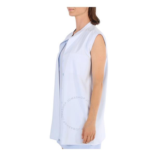 버버리 버버리 Burberry Ladies Pale Blue Suziesl Logo Detail Sleeveless Silk Crepe De Chine Shirt 8044672
