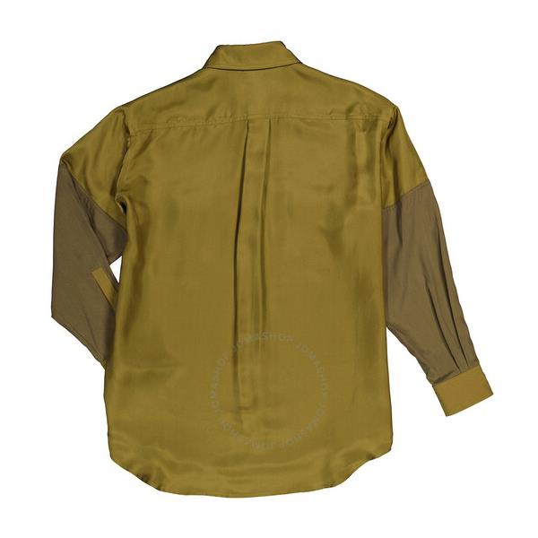 버버리 버버리 Burberry Ladies Dark Seaweed Green Ferne Panelled Oversized Shirt 8041786