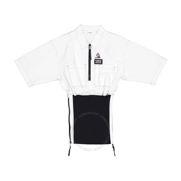 버버리 버버리 Burberry Ladies Optic White Knitted Panel Short-Sleeved Shirt 4564507