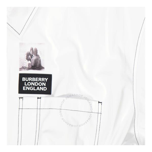 버버리 버버리 Burberry Ladies Optic White Knitted Panel Short-Sleeved Shirt 4564507