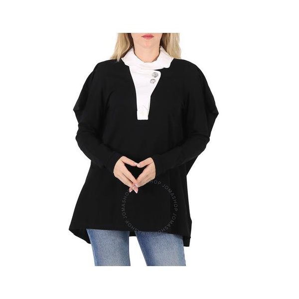 버버리 버버리 Burberry Ladies Black Contrast-Collar Pique Reconstructed Polo Shirt 4567981