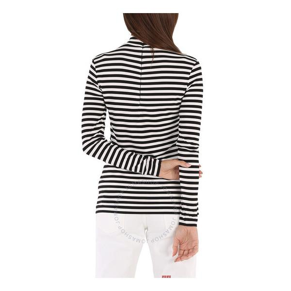 버버리 버버리 Burberry Ladies Black Striped Stretch Jersey Turtleneck Top 4564514