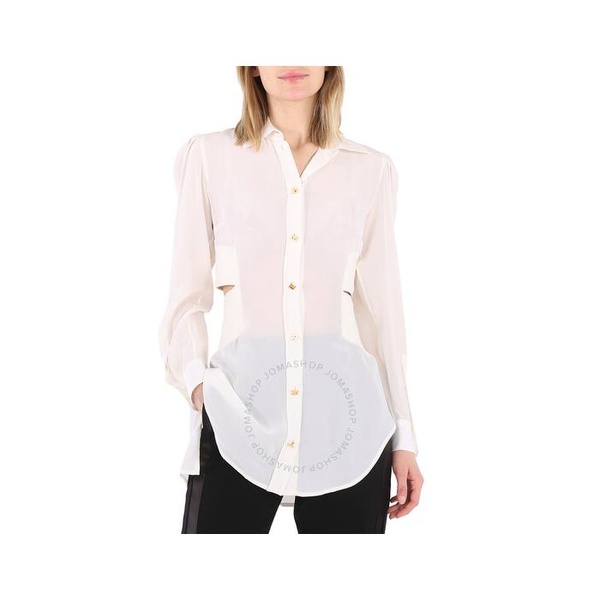 버버리 버버리 Burberry Ladies Optic White Logo Detail Cut-out Silk Shirt 4564180