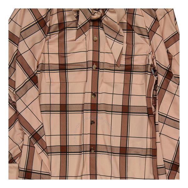 버버리 버버리 Burberry Ladies Blush Pink Check Drape Sleeve Silk Shirt 4566323