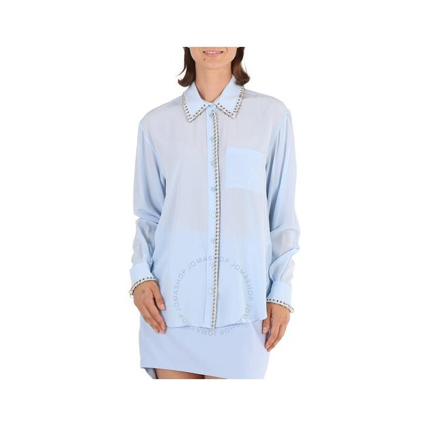 버버리 버버리 Burberry Pale Blue Silk Crepe Ring-pierced Shirt 8017035