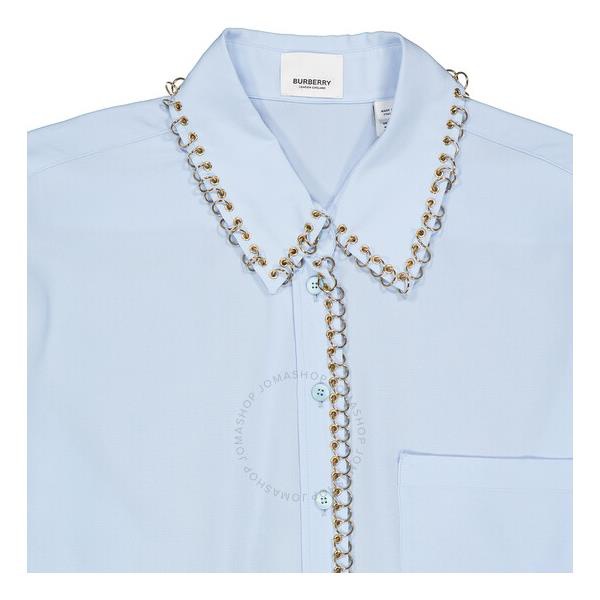 버버리 버버리 Burberry Pale Blue Silk Crepe Ring-pierced Shirt 8017035