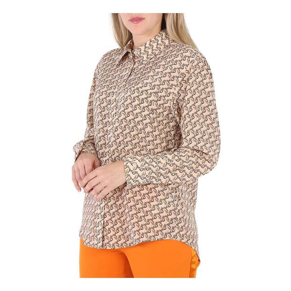 버버리 버버리 Burberry Ladies Unicorn Print Semi Sheer Silk Long Sleeve Shirt 8032108