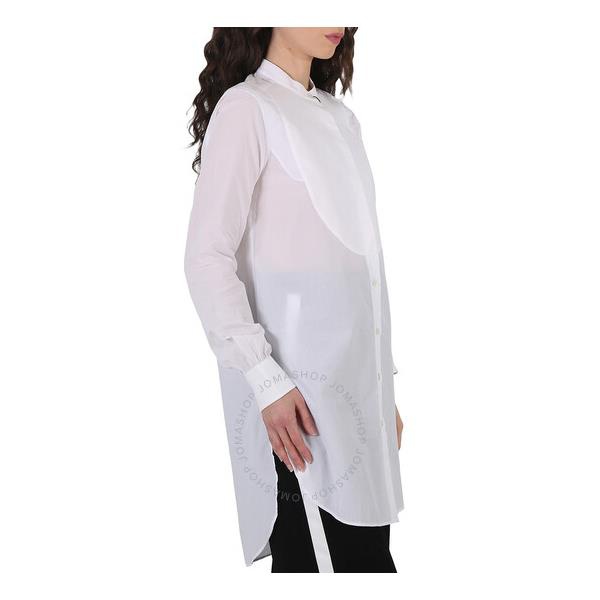 버버리 버버리 Burberry Ladies Natural White Bib Detail Cotton Longline Tunic Shirt 4059344