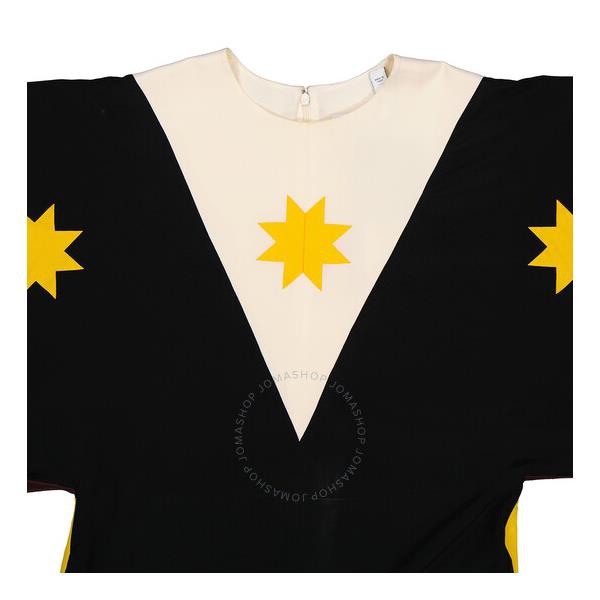 버버리 버버리 Burberry Ladies Black Geometric Print Silk Crepe De Chine Cape Sleeve Dress 8046732