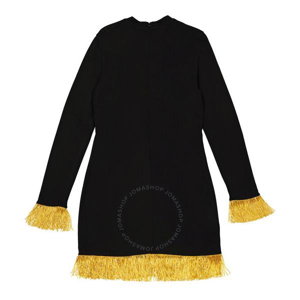 버버리 버버리 Burberry Ladies Black Fringe Trim Mini Dress 4560089