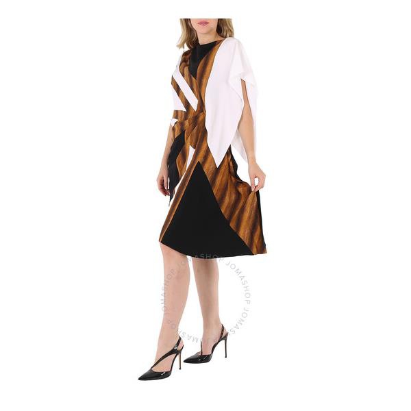 버버리 버버리 Burberry Flag Intarsia Asymmetric Silk Dress In Black 8046799