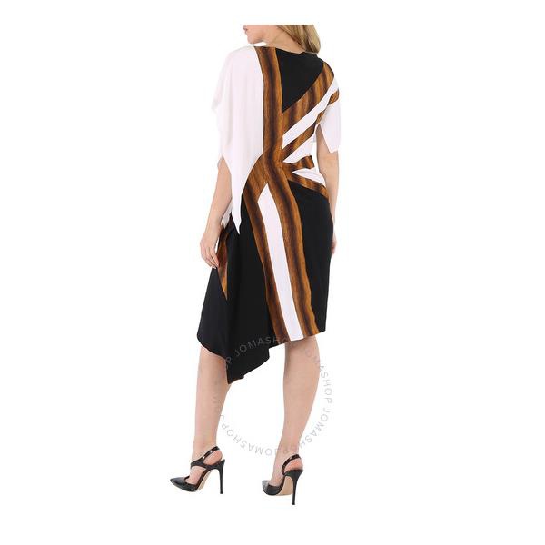 버버리 버버리 Burberry Flag Intarsia Asymmetric Silk Dress In Black 8046799