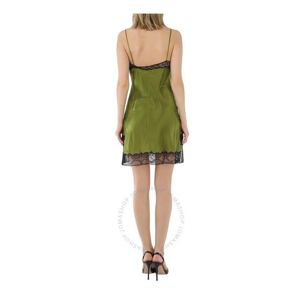 버버리 버버리 Burberry Cedar Green Silk-satin Lace-trimmed Mini Dress 4562549
