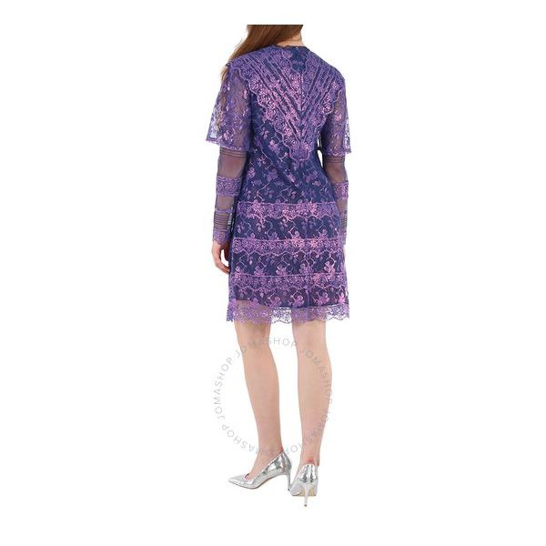 버버리 버버리 Burberry Laminated Lace Cape Sleeve Dress In Bright Purple 4547320