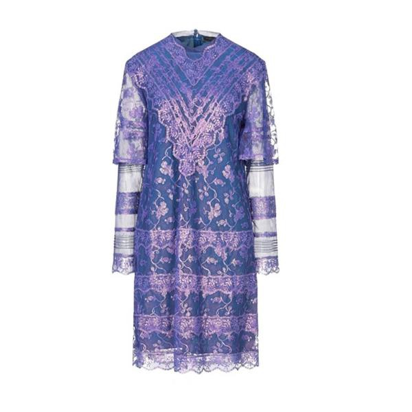 버버리 버버리 Burberry Laminated Lace Cape Sleeve Dress In Bright Purple 4547320