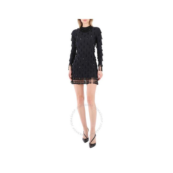 버버리 버버리 Burberry Open Box - Ladies Black Long-sleeve Embellished Teardrop Beads Mini Dress 4590091