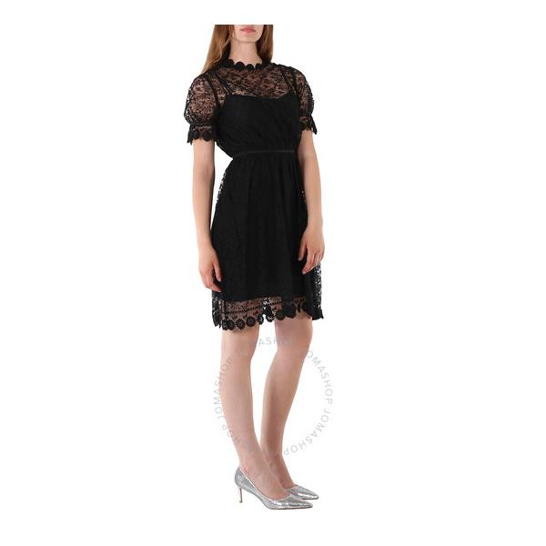 버버리 버버리 Burberry Ladies Black Floral Embroidered Tulle Lace Dress 8014198