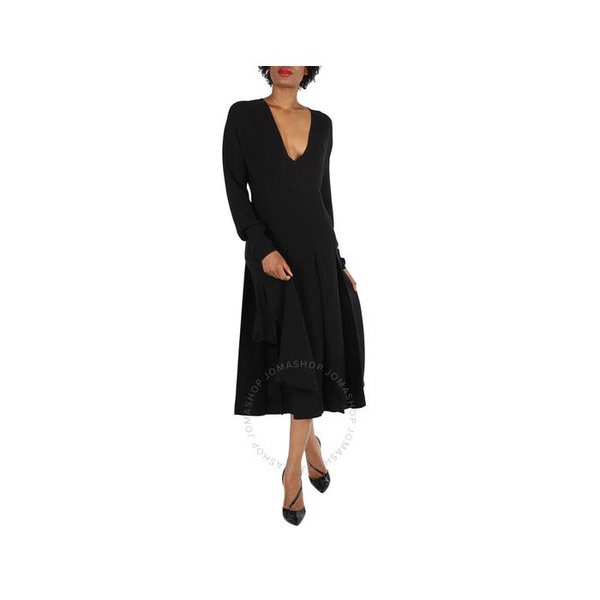 버버리 버버리 Burberry Ladies Black Emelia Pleated Silk Cady Midi Dress 8041042
