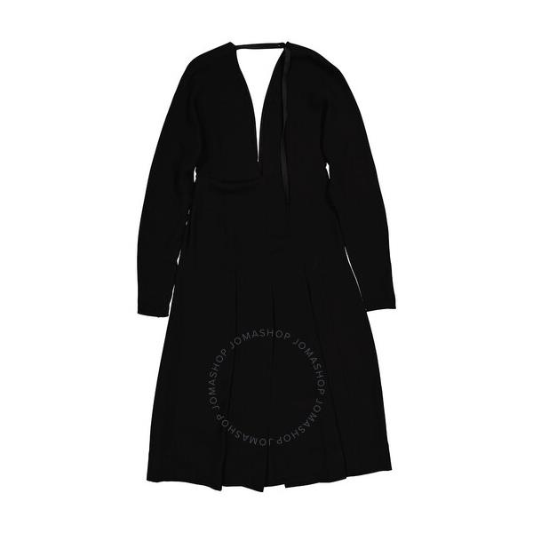 버버리 버버리 Burberry Ladies Black Emelia Pleated Silk Cady Midi Dress 8041042
