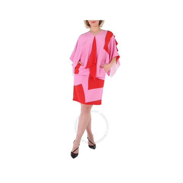 버버리 버버리 Burberry Ladies Primrose Pink Geometric Print Silk Crepe De Chine Cape Sleeve Dress 8046802