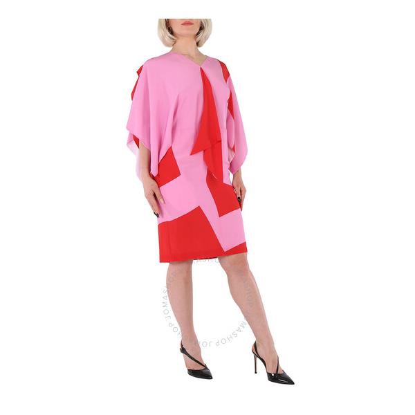 버버리 버버리 Burberry Ladies Primrose Pink Geometric Print Silk Crepe De Chine Cape Sleeve Dress 8046802
