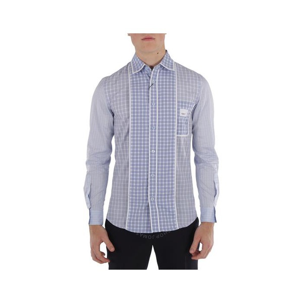 버버리 버버리 Burberry Pale Blue Pattern Caulfield Contrast Check Shirt 8037263