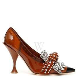 버버리 Burberry Ladies Malt Brown /Black /Silver Evan Crystal-embellished Fringed Pumps 8020375