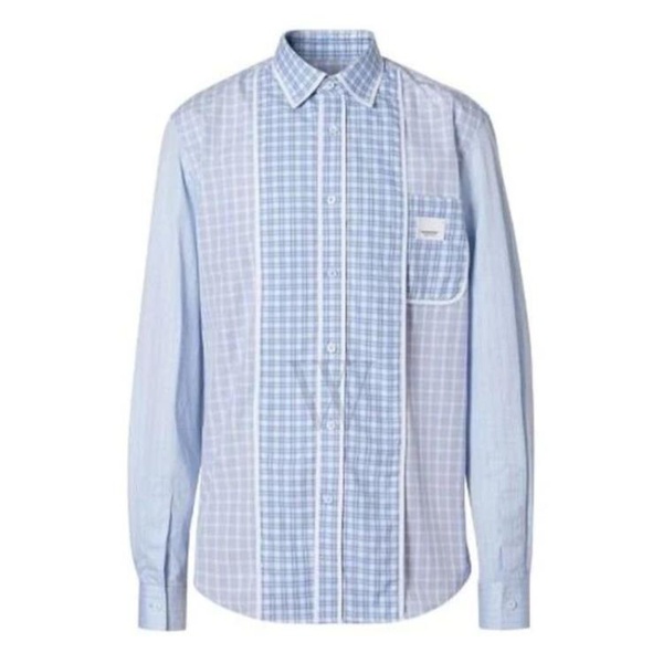 버버리 버버리 Burberry Pale Blue Pattern Caulfield Contrast Check Shirt, Size X-Small 8037263