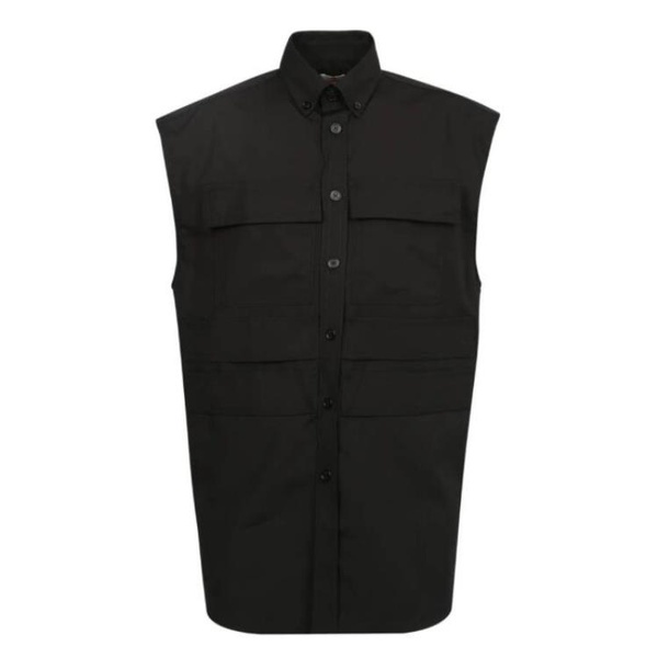버버리 버버리 Burberry Black Cotton Poplin Panel Detail Sleeveles Shirt 8051897