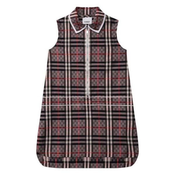 버버리 버버리 Burberry Girls Pale Rose Checkerboard Stretch Cotton Zip-Front Sleeveless Dress 8047637