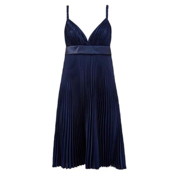 버버리 버버리 Burberry Ladies Ink Blue Empire-Line Pleated Dress 8038788