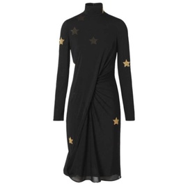 버버리 Burberry Black Star Motif Gathered Silk Viscose Dress 8047247