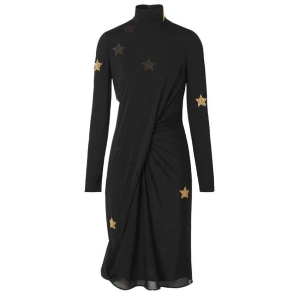 버버리 버버리 Burberry Black Star Motif Gathered Silk Viscose Dress 8047247