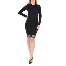 버버리 Burberry Ladies Black Logo-Print Dress 8037604