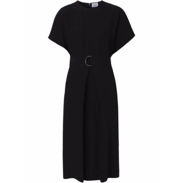 버버리 버버리 Burberry Ladies Black Eileen Satin Cape-Sleeve Midi Dress 8052016