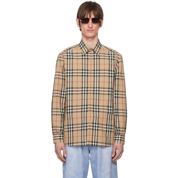 버버리 버버리 Burberry Beige Check Shirt 241376M192009