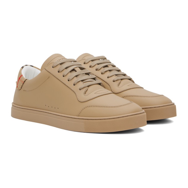 버버리 버버리 Burberry Beige Leather & Check Cotton Sneakers 241376M237001