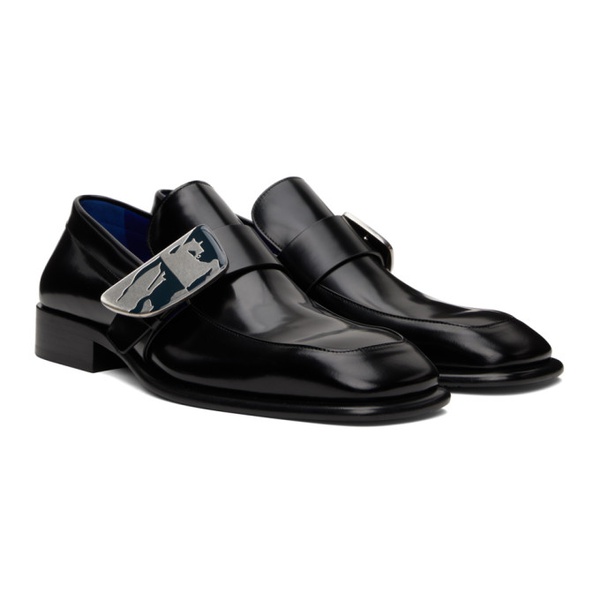 버버리 버버리 Burberry Black Leather Shield Loafers 241376M231008